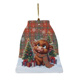 ScotsTee Shop Scottish MacDougall Ancient Clan Tartan Ceramic Ornament Cute Highland Cow Christmas