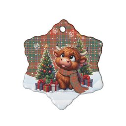 ScotsTee Shop Scottish MacDougall Ancient Clan Tartan Ceramic Ornament Cute Highland Cow Christmas