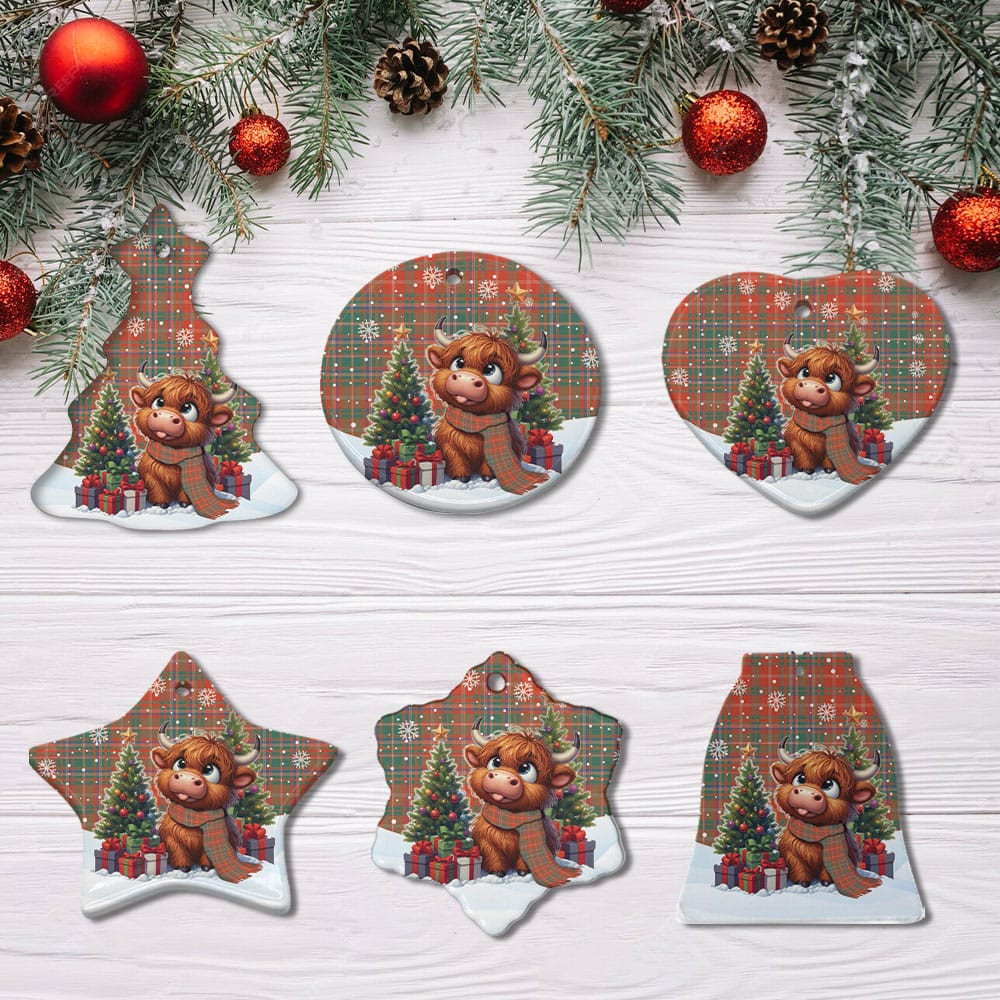 ScotsTee Shop Scottish MacDougall Ancient Clan Tartan Ceramic Ornament Cute Highland Cow Christmas