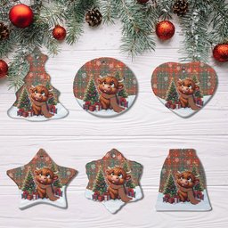 ScotsTee Shop Scottish MacDougall Ancient Clan Tartan Ceramic Ornament Cute Highland Cow Christmas