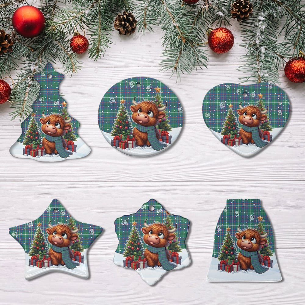ScotsTee Shop Scottish Inglis Ancient Clan Tartan Ceramic Ornament Cute Highland Cow Christmas