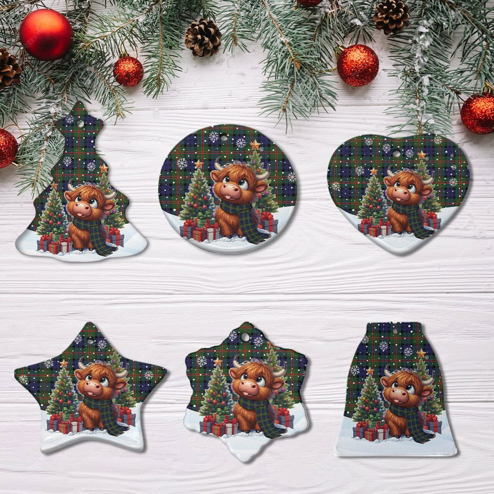 ScotsTee Shop Scottish Dundas Modern 02 Clan Tartan Ceramic Ornament Cute Highland Cow Christmas