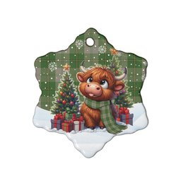 ScotsTee Shop Scottish Cunningham Dress Green Dancers Clan Tartan Ceramic Ornament Cute Highland Cow Christmas