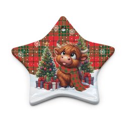 ScotsTee Shop Scottish MacAulay Modern Clan Tartan Ceramic Ornament Cute Highland Cow Christmas