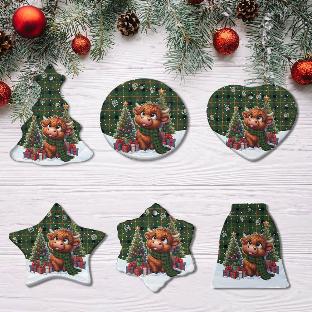 ScotsTee Shop Scottish Kincaid Modern Clan Tartan Ceramic Ornament Cute Highland Cow Christmas