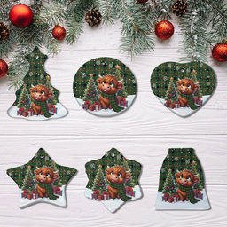 ScotsTee Shop Scottish Kincaid Modern Clan Tartan Ceramic Ornament Cute Highland Cow Christmas