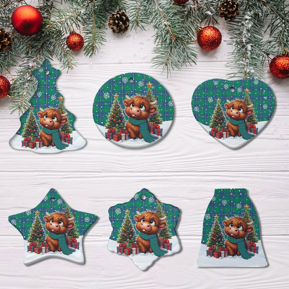 ScotsTee Shop Scottish Irvine Ancient Clan Tartan Ceramic Ornament Cute Highland Cow Christmas