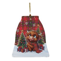 ScotsTee Shop Scottish MacDougall Modern Clan Tartan Ceramic Ornament Cute Highland Cow Christmas