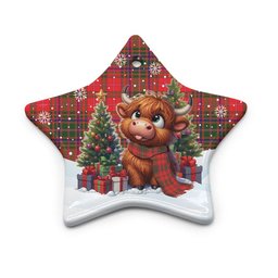 ScotsTee Shop Scottish MacDougall Modern Clan Tartan Ceramic Ornament Cute Highland Cow Christmas