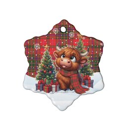 ScotsTee Shop Scottish MacDougall Modern Clan Tartan Ceramic Ornament Cute Highland Cow Christmas
