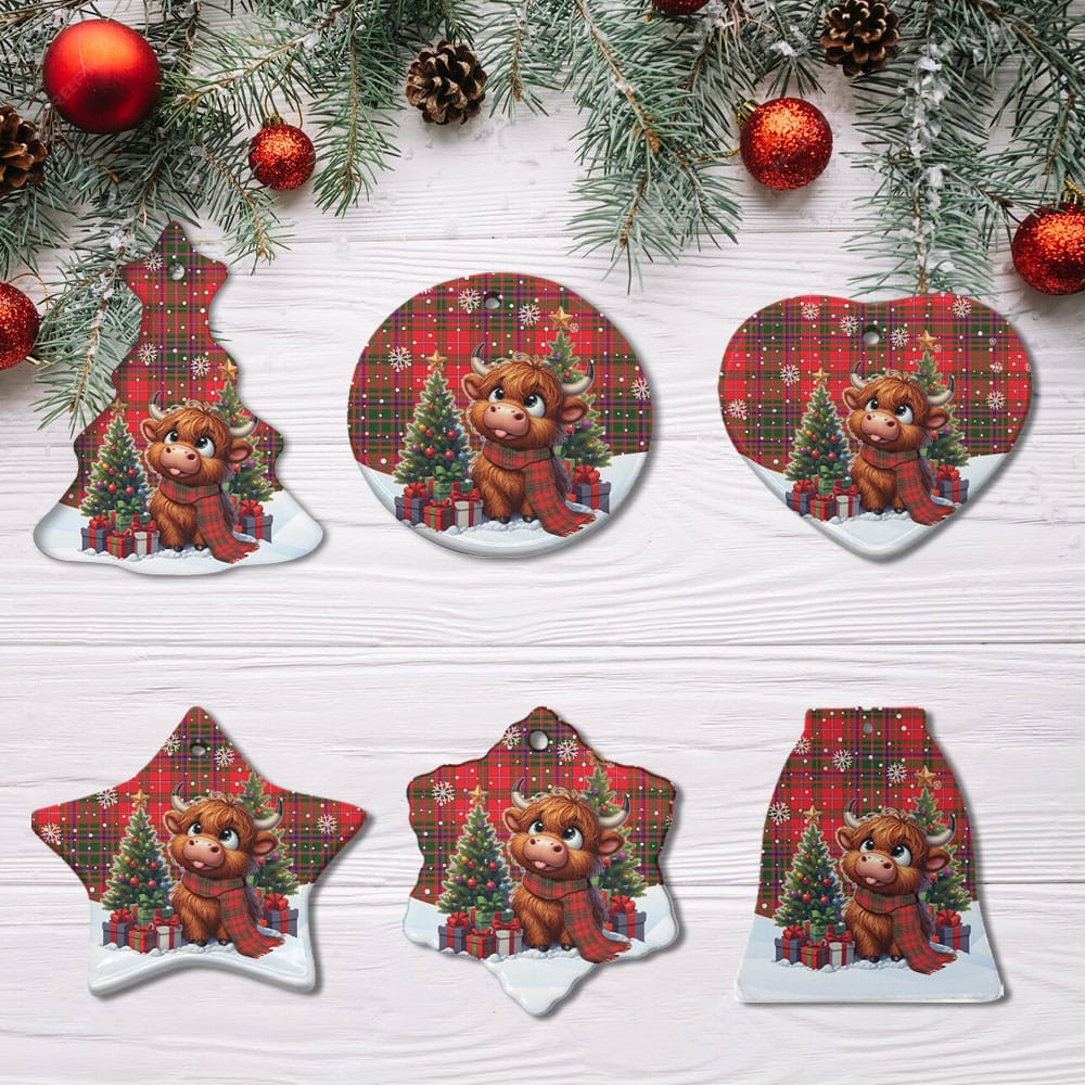 ScotsTee Shop Scottish MacDougall Modern Clan Tartan Ceramic Ornament Cute Highland Cow Christmas