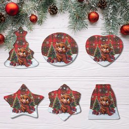 ScotsTee Shop Scottish MacDougall Modern Clan Tartan Ceramic Ornament Cute Highland Cow Christmas