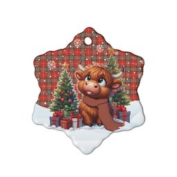 ScotsTee Shop Scottish Fraser Weathered Clan Tartan Ceramic Ornament Cute Highland Cow Christmas
