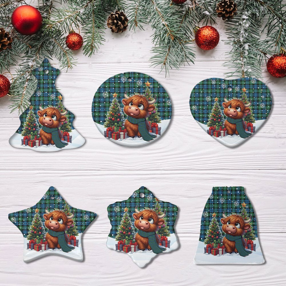 ScotsTee Shop Scottish Lyon Clan Tartan Ceramic Ornament Cute Highland Cow Christmas