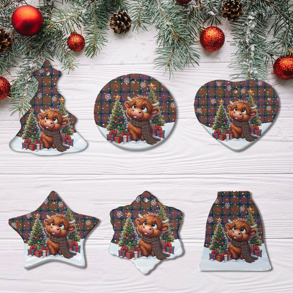 ScotsTee Shop Scottish MacDuff Hunting Modern Clan Tartan Ceramic Ornament Cute Highland Cow Christmas