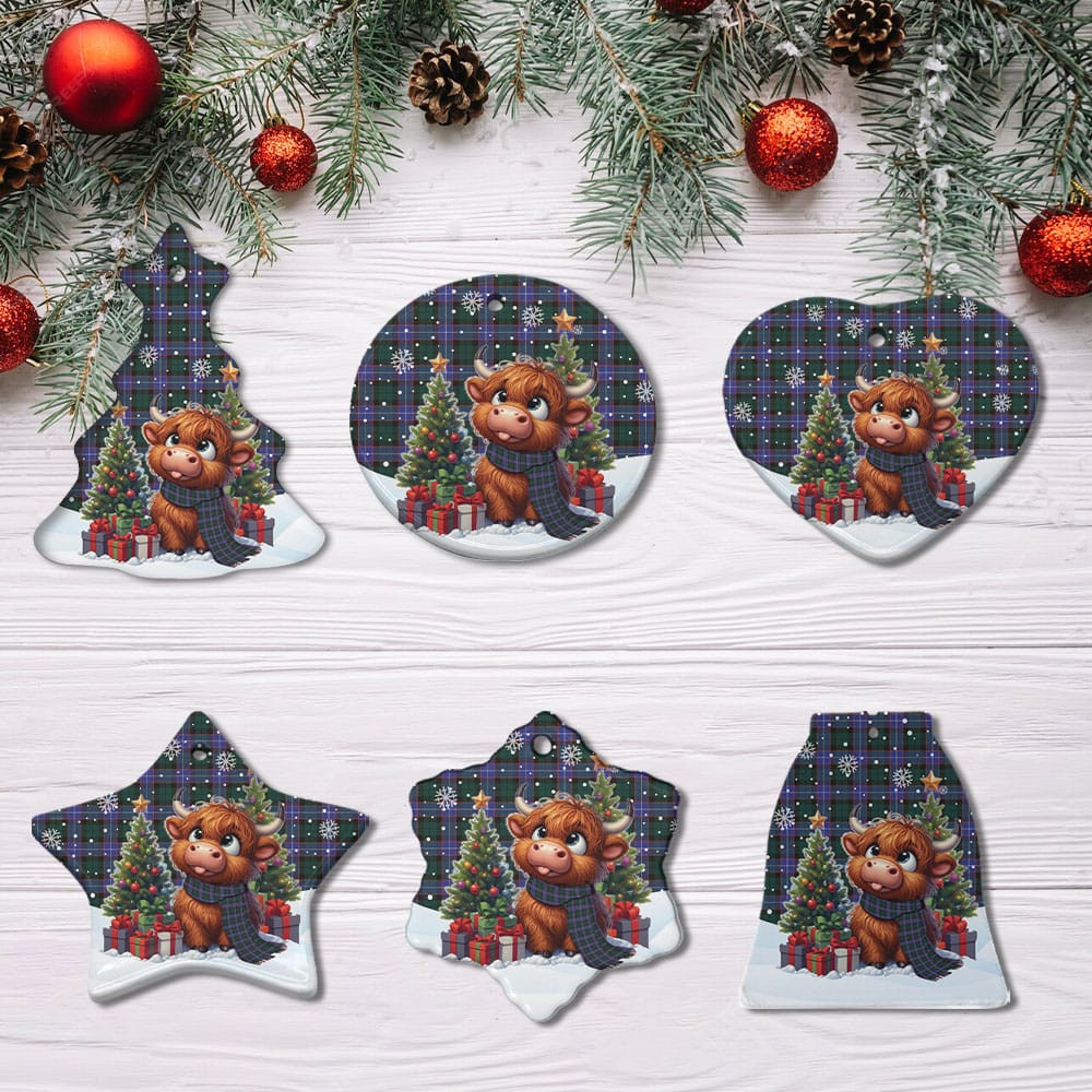 ScotsTee Shop Scottish Hunter Modern Clan Tartan Ceramic Ornament Cute Highland Cow Christmas