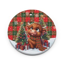 ScotsTee Shop Scottish Lennox Modern Clan Tartan Ceramic Ornament Cute Highland Cow Christmas