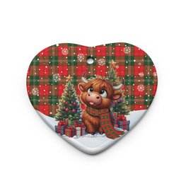 ScotsTee Shop Scottish Lennox Modern Clan Tartan Ceramic Ornament Cute Highland Cow Christmas