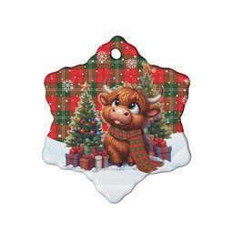 ScotsTee Shop Scottish Lennox Modern Clan Tartan Ceramic Ornament Cute Highland Cow Christmas