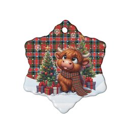 ScotsTee Shop Scottish MacDuff Modern Clan Tartan Ceramic Ornament Cute Highland Cow Christmas