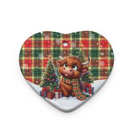 ScotsTee Shop Scottish Gibbs Clan Tartan Ceramic Ornament Cute Highland Cow Christmas