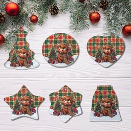ScotsTee Shop Scottish Gibbs Clan Tartan Ceramic Ornament Cute Highland Cow Christmas