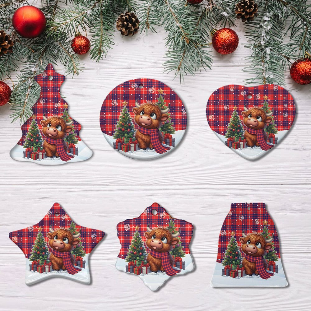 ScotsTee Shop Scottish Hamilton Modern Clan Tartan Ceramic Ornament Cute Highland Cow Christmas