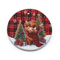 ScotsTee Shop Scottish Ettrick District Clan Tartan Ceramic Ornament Cute Highland Cow Christmas