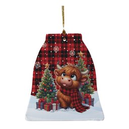 ScotsTee Shop Scottish Ettrick District Clan Tartan Ceramic Ornament Cute Highland Cow Christmas