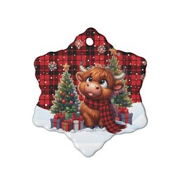 ScotsTee Shop Scottish Ettrick District Clan Tartan Ceramic Ornament Cute Highland Cow Christmas