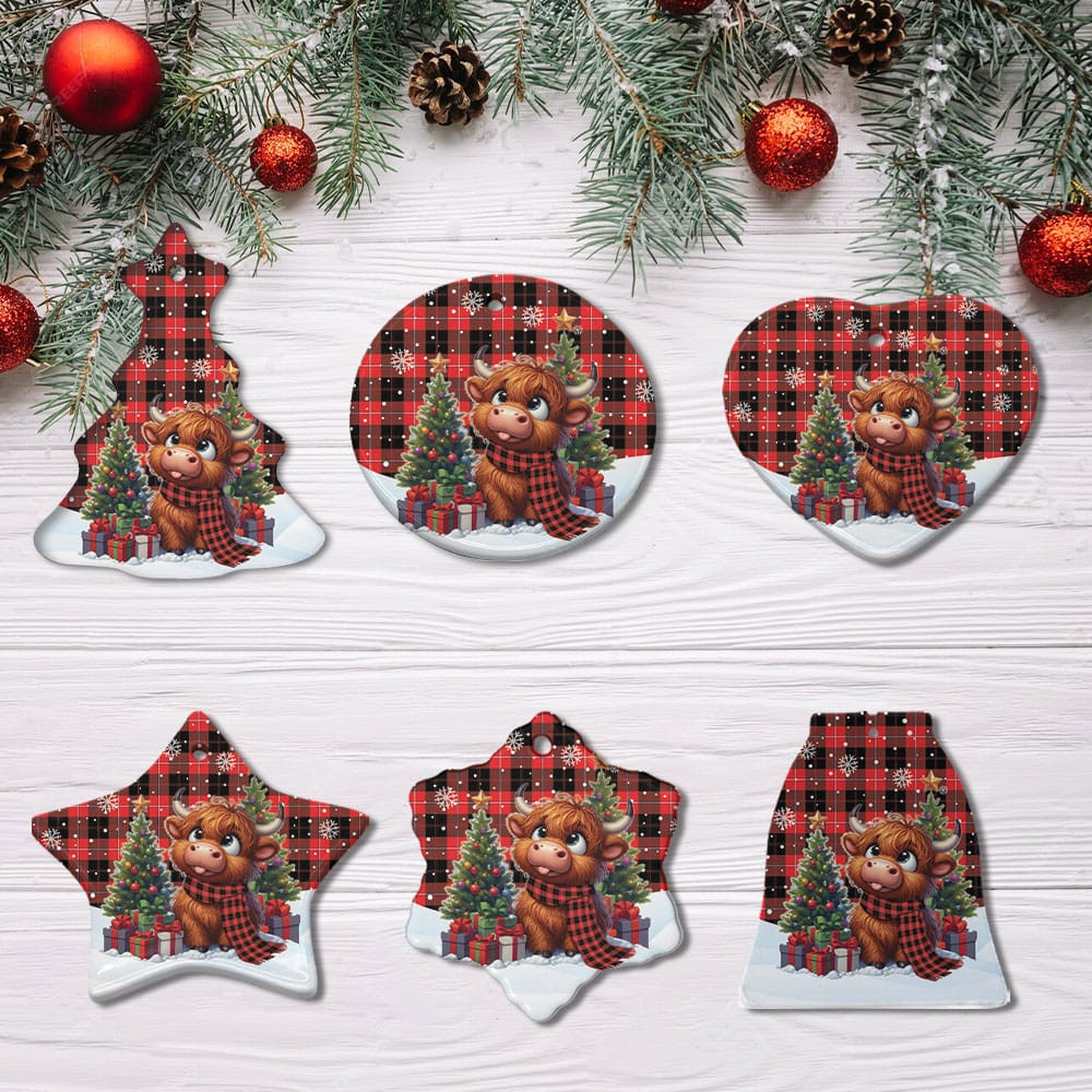 ScotsTee Shop Scottish Cunningham Modern Clan Tartan Ceramic Ornament Cute Highland Cow Christmas