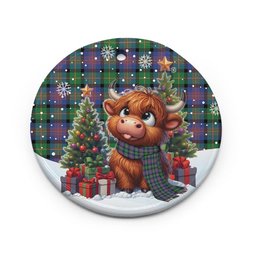 ScotsTee Shop Scottish Logan Ancient Clan Tartan Ceramic Ornament Cute Highland Cow Christmas