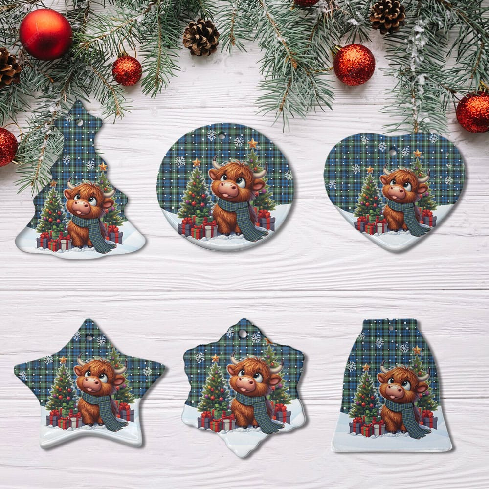 ScotsTee Shop Scottish Lamont Ancient Clan Tartan Ceramic Ornament Cute Highland Cow Christmas