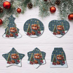 ScotsTee Shop Scottish Lamont Ancient Clan Tartan Ceramic Ornament Cute Highland Cow Christmas