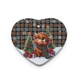 ScotsTee Shop Scottish Gunn Weathered Clan Tartan Ceramic Ornament Cute Highland Cow Christmas