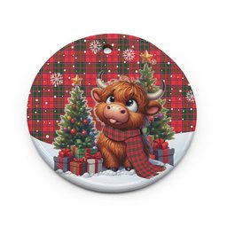 ScotsTee Shop Scottish Drummond Modern Clan Tartan Ceramic Ornament Cute Highland Cow Christmas
