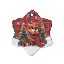 ScotsTee Shop Scottish Drummond Modern Clan Tartan Ceramic Ornament Cute Highland Cow Christmas