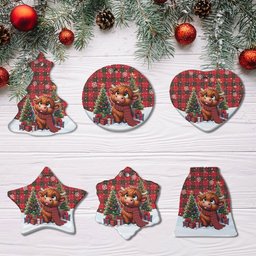 ScotsTee Shop Scottish Drummond Modern Clan Tartan Ceramic Ornament Cute Highland Cow Christmas