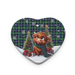 ScotsTee Shop Scottish Farquharson Ancient Clan Tartan Ceramic Ornament Cute Highland Cow Christmas