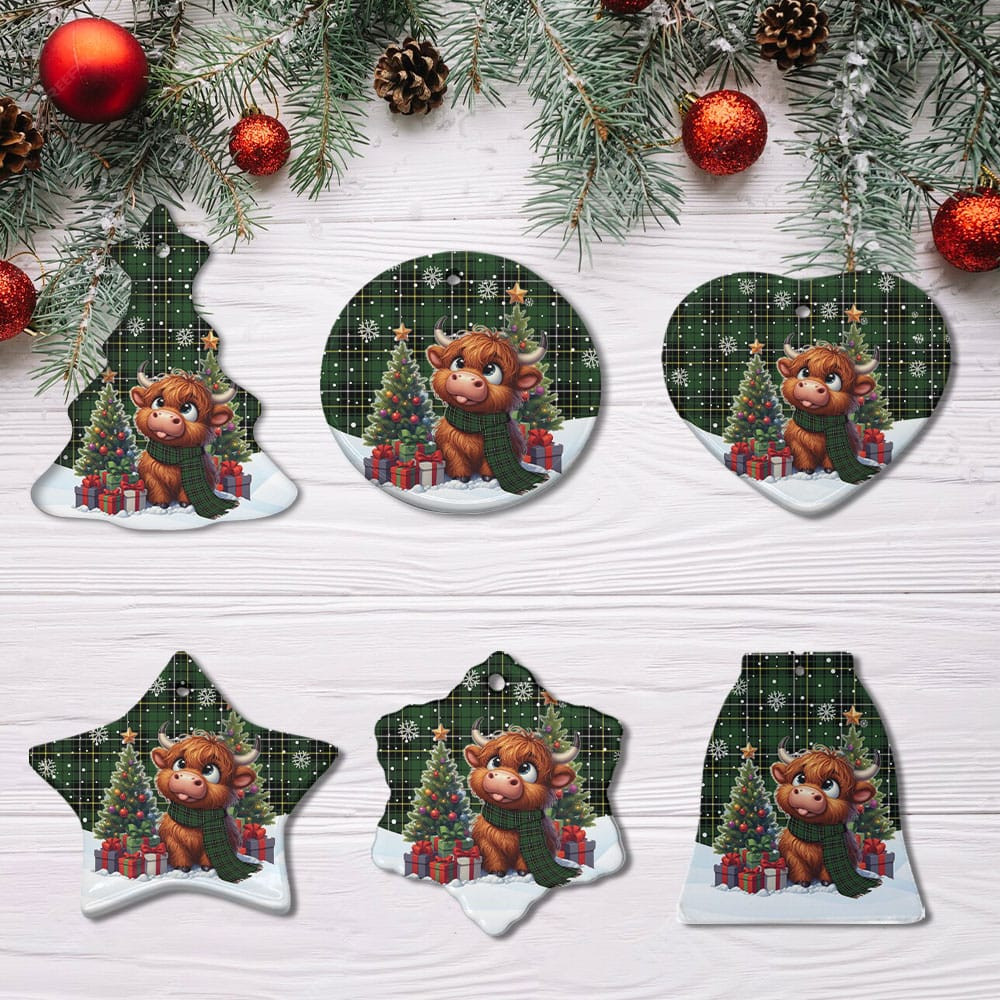 ScotsTee Shop Scottish MacAlpine Modern Clan Tartan Ceramic Ornament Cute Highland Cow Christmas