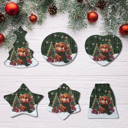 ScotsTee Shop Scottish MacAlpine Modern Clan Tartan Ceramic Ornament Cute Highland Cow Christmas