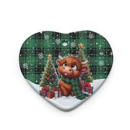 ScotsTee Shop Scottish MacArthur Ancient Clan Tartan Ceramic Ornament Cute Highland Cow Christmas