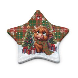 ScotsTee Shop Scottish Hay Ancient Clan Tartan Ceramic Ornament Cute Highland Cow Christmas