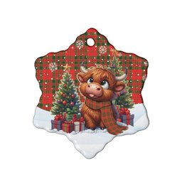 ScotsTee Shop Scottish Livingstone Modern Clan Tartan Ceramic Ornament Cute Highland Cow Christmas