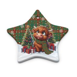 ScotsTee Shop Scottish Fulton Clan Tartan Ceramic Ornament Cute Highland Cow Christmas
