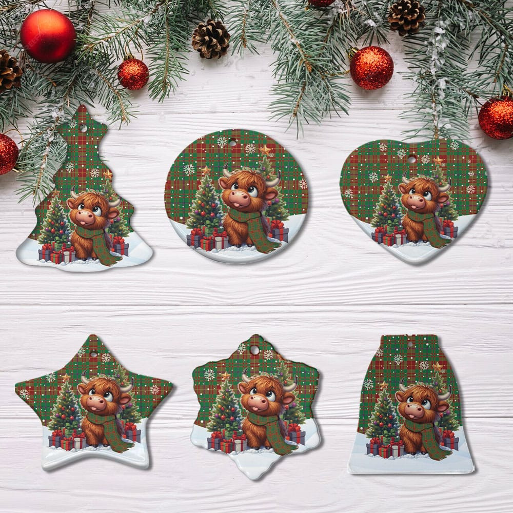 ScotsTee Shop Scottish Fulton Clan Tartan Ceramic Ornament Cute Highland Cow Christmas