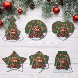 ScotsTee Shop Scottish Fulton Clan Tartan Ceramic Ornament Cute Highland Cow Christmas