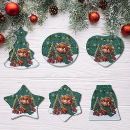 ScotsTee Shop Scottish Henderson Ancient Clan Tartan Ceramic Ornament Cute Highland Cow Christmas