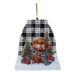 ScotsTee Shop Scottish MacFarlane Black & White Clan Tartan Ceramic Ornament Cute Highland Cow Christmas