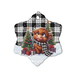 ScotsTee Shop Scottish MacFarlane Black & White Clan Tartan Ceramic Ornament Cute Highland Cow Christmas